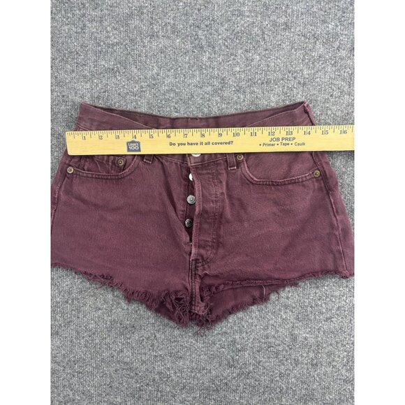 Levis 501 Shorts Womens 29 Purple High Rise Button Fly Distressed Denim Raw Hem - Picture 3 of 7